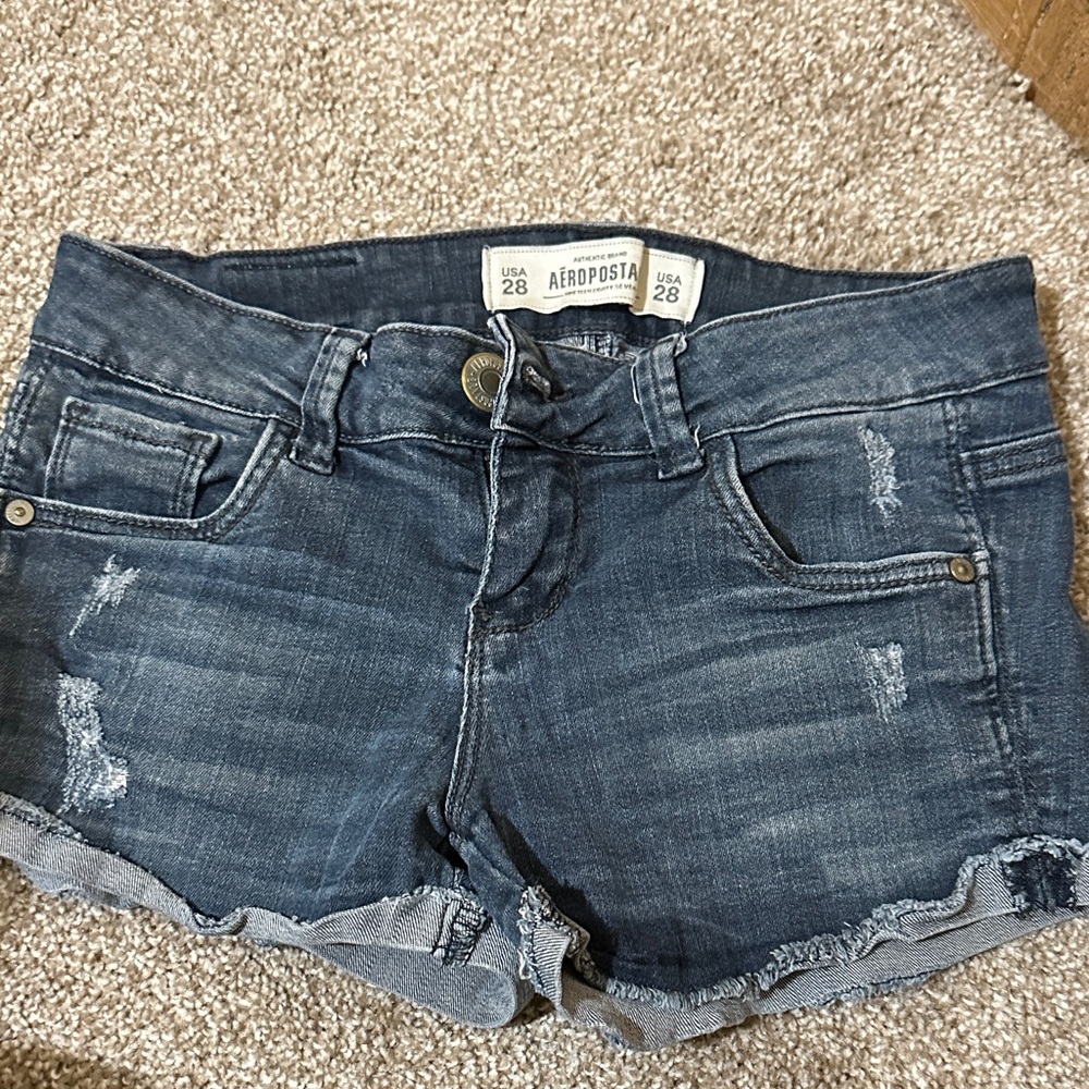 Aeropostale Women's Distressed Dark Blue Jean Shorts
